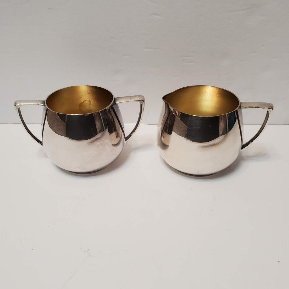 Empire Crafts Silver Plate Creamer and Sugar Set, Mid Century Quadruple Plated